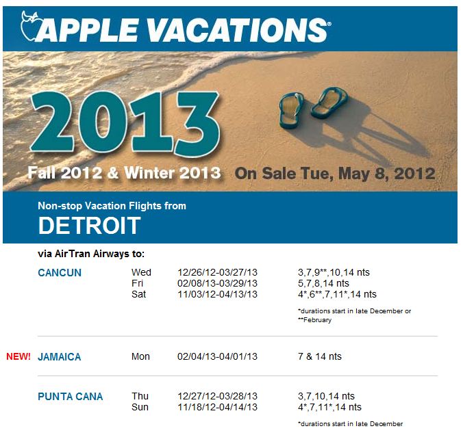 Apple Vacations new Jamaica Flights from Detroit